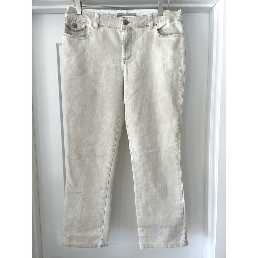 Chicos Platinum Denim Ultimate Fit Jeans Beige Straight Leg Size 1.5 Regular